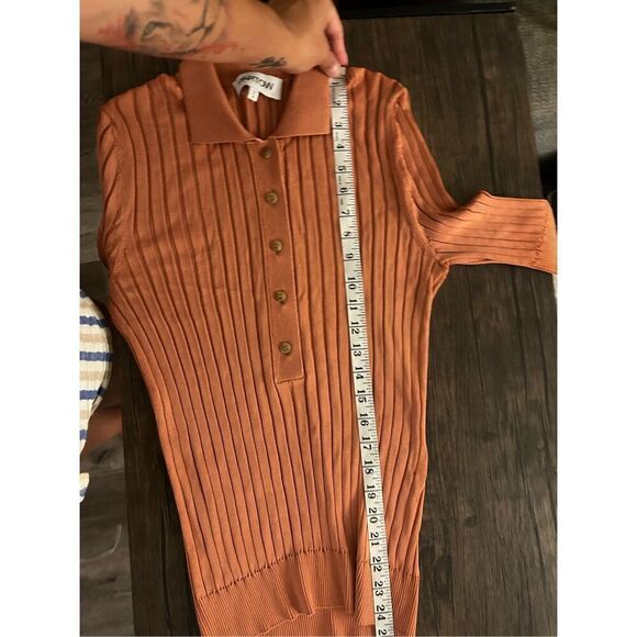 Partow Rust Orange Hendrix Ribbed Short Sleeve Polo Collared Size M Italy - Picture 10 of 10